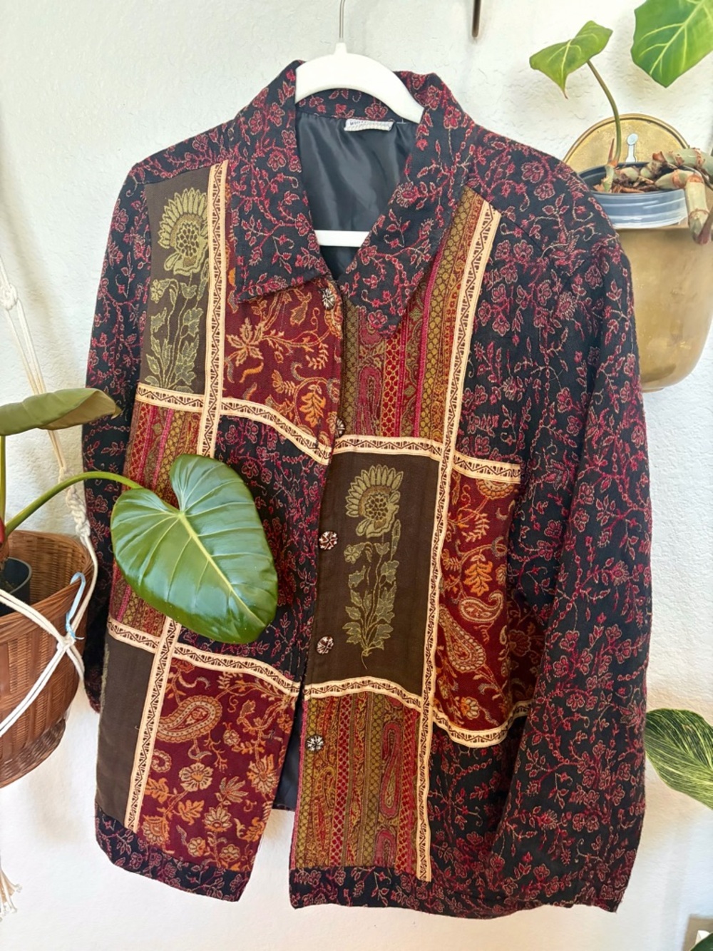 White Stag Black Jacket with Red Floral Embroidery